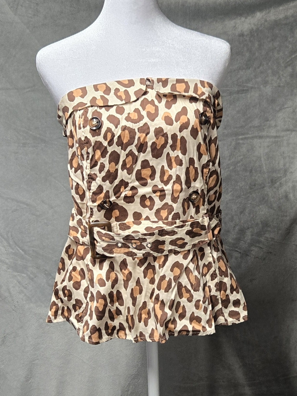New York & Company Leopard Print Strapless Peplum Skirt - Brown/Cream